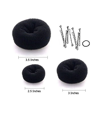 Beaute Galleria - Bundle 3 Pieces Chignon Hair Donuts Ring Style Bun Maker (Large, Medium, Small) (Black)