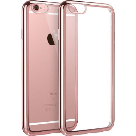 iPhone 6 Plus Case, MINIMALISM(TM) [Twinkler Series] [Scratch Resistant] Clear Crystal Flexible Soft TPU Case with Electroplate Frame for iPhone 6 Plus & iPhone 6s Plus (5.5'') -- Rose Gold