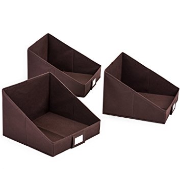 Closet Shelf Storage Bin with Label Holder, MaidMAX 3-Piece Non-Woven Storage Basket Foldable Storage Organizer for Towels, Clothes, Blankets, and Sweaters, Brown