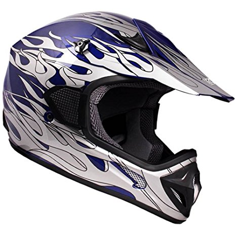 TMS Adult Tms Blue Flame Dirtbike ATV Motocross Helmet Mx Off-road (Small)