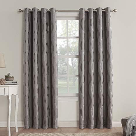 Sun Zero Travis Modern Wave Print Grommet Blackout Curtain Panel, 52" x 84", Frost