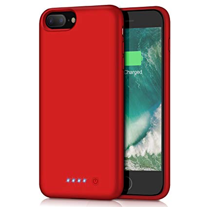 iPhone 8 Plus/7 Plus Battery case 8500mAh, HETP Rechargeable Extended Battery Cover for Apple iPhone 8 Plus 7 Plus Portable Charging Case Backup Power Case (5.5 inch) -Red