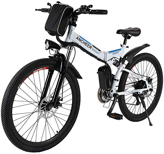 ANCHEER 2019 Folding Electric Mountain Bike/Ebike, 26''Electric Bike with 36V 8AH Lithium-Ion Battery for Adult, and Dual Disc Brake