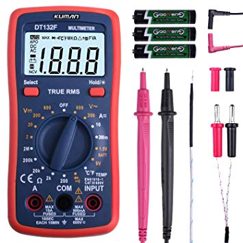 Kuman Digital Multimeter Kit, Pocket Multi Tester for Voltmeter Ammeter Ohmmeter Resistance Diodes Temperature with Backlight LCD DT132F