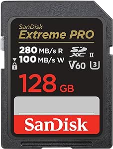 SanDisk 128GB Extreme PRO SDXC card, up to 280MB/s, UHS-II, Class 10, U3, V60