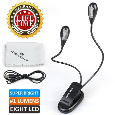 BYB E-416 Multipurpose Gooseneck 8-led Reading Light Clip-on Book LED Lamp for Bed and Music Stand Light with 2-level of Brightness