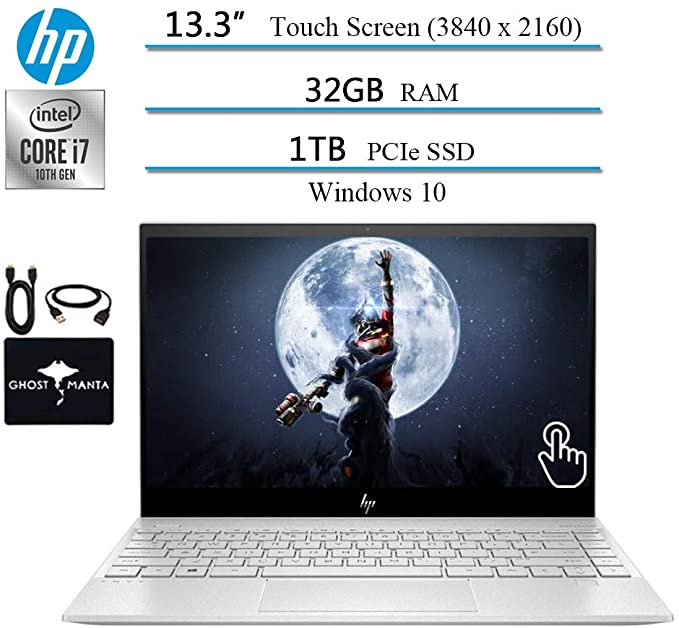 2020 Newest HP Envy 13.3" 4K Ultra WLED HD Touch-Screen Business Laptop, Intel Core i7-1065G7(Beat i7-7600U)- 32GB RAM DDR4- 1TB PCIe SSD, WiFi, Bluetooth, Windows 10 w/Ghost Manta Accessories