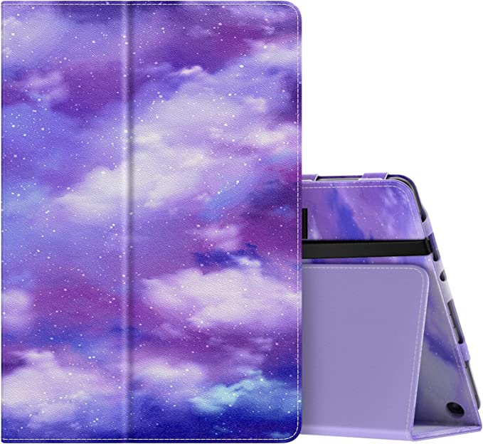 MoKo Case Fits All-New Kindle Fire HD 10 & 10 Plus Tablet (11th Generation, 2021 Release) 10.1" - Slim Folding Stand Cover with Auto Wake/Sleep, Purple Nebula