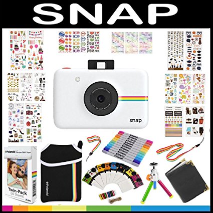 Polaroid Snap Instant Camera Gift Bundle   ZINK Paper (20 Sheets)   9 Unique Colorful Sticker Sets   Pouch   Twin Tip Markers   Hanging Frames   Photo Album   Accessories