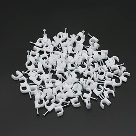 SinLoon Cable Clips with Steel Nails 7mm Wire Holders Durable, UV Resistant Plastic Clips Help Organize Coax, Ethernet and Other Cords.(100pcs/pack)