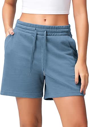 ODODOS Women's Sweat Shorts 5" Cotton French Terry High Waist Workout Casual Lounge Shorts with Pockets