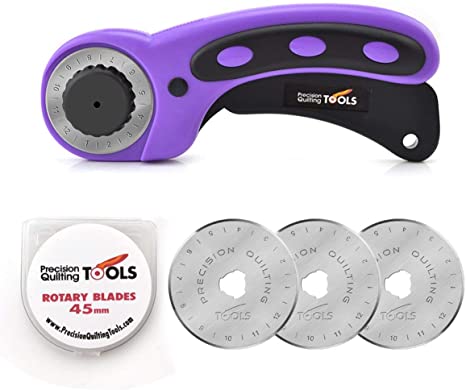 Precision Quilting Tools 45mm Deluxe Rotary Cutter with 3 Extra Blades (Purple)