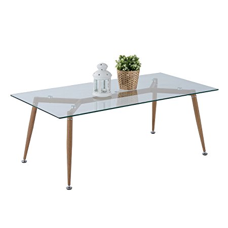 Homcom Mid-Century Modern Tempered Glass Retro Coffee Table (Clear)