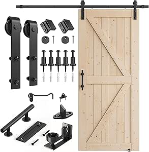 SMARTSTANDARD 36in x 84in Sliding Barn Door with 6.6ft Barn Door Hardware Kit Included, Unfinished Solid Spruce Wood Door, Assembly Required, DIY, Stainable, Natural