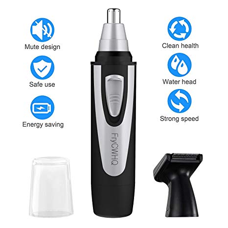 Professional Water Resistant Nose Ear Hair Trimmer Grooming Set, Electric Nostril Nasal Hair Clippers Trimmers Remover with Vacuum Cleaning System, IPX6 Waterproof, Wet/Dry, Battery-Operated