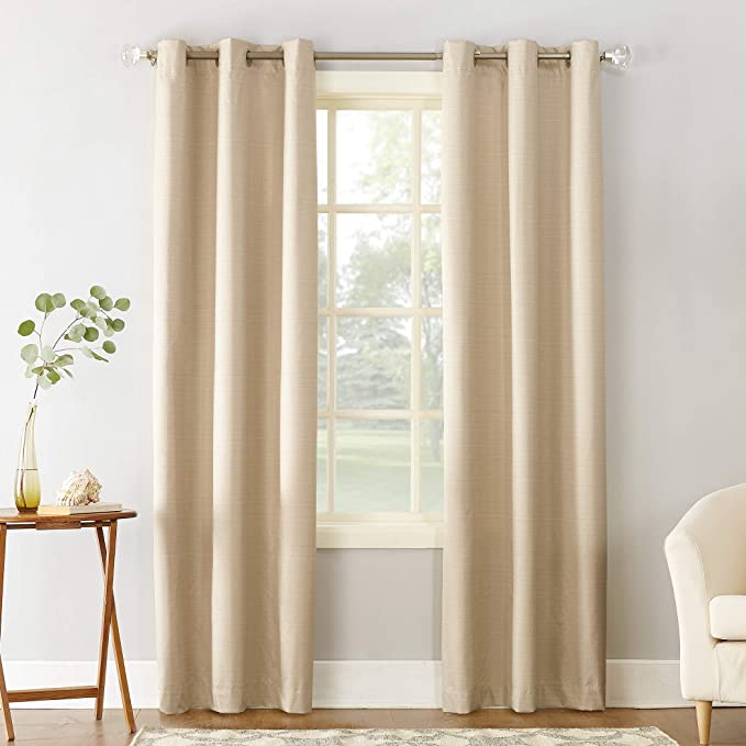 Sun Zero Cooper Thermal Insulated Room Darkening Grommet Curtain Panel, 40" x 95", Linen