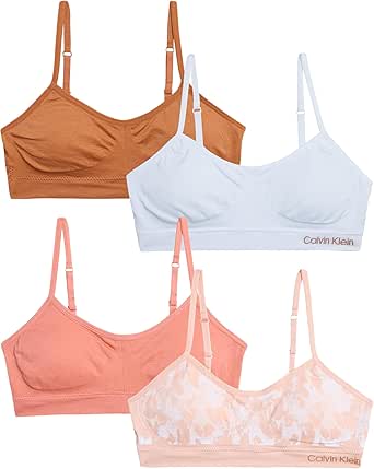 Calvin Klein Girls' Training Bra - 4 Pack Seamless Crop Cami Bralette, Removable Pads (S-L)