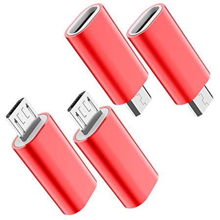 USB C to Micro USB Adapter, (4-Pack) Type C Female to Micro USB Male Convert Connector Support Charge & Data Sync Compatible with Samsung Galaxy S7/S7 Edge, Nexus 5/6 and Micro USB Devices (Red)