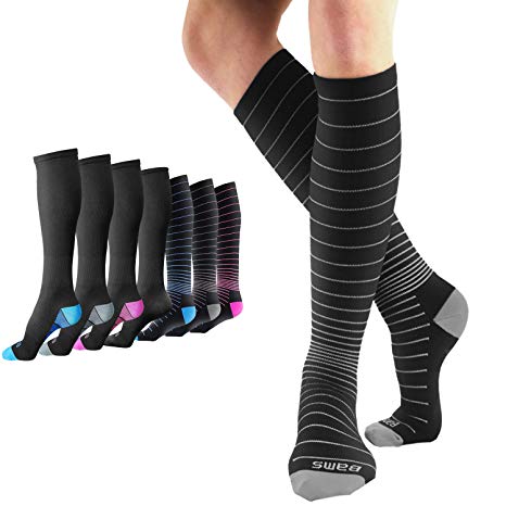 BAMS Premium Bamboo Womens and Mens Compression Socks - Antibacterial 20-30 mmHg Graduated Knee-High Sock with Hypoallergenic Odor-Kill Technology for Running, Sports, Travel, Maternity (1 Pair)