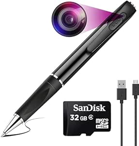 Dr Vision Camera 4k Full HD 1080p Video and Audio Recorder, 32GB Memory Card (Included) HD Video Recording 90 Minutes, Pen Camera Portable - V9 Black Indoor (Pen Camera 32gb)