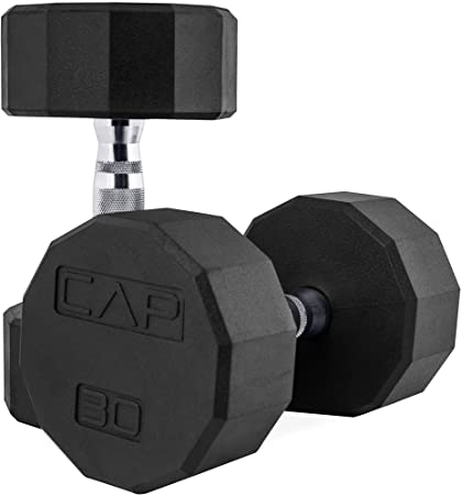 CAP Barbell 12 Sided Rubber Coated Solid Steel Cast-Iron Pair Dumbbells for Muscle Toning, Full Body Workout, Home Gym Dumbbells, Sold in Pairs