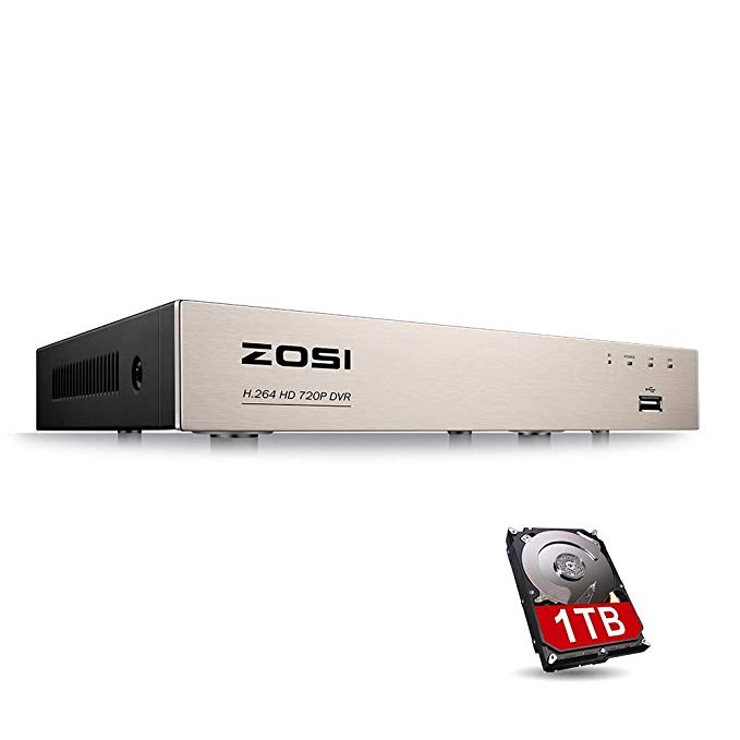 ZOSI 1080N/720P 8 Channels 4-in-1 DVR HD TVI CCTV DVR Security System Network Motion Detection H.264 8CH Digital Video Recorder 1TB Hard Drive for 720P,1080P Security Camera System