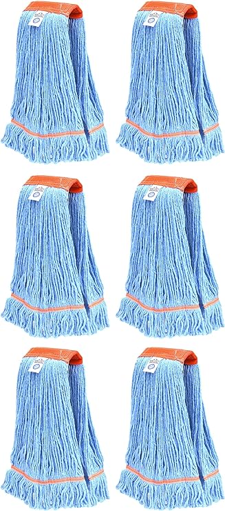 6-Pack Industrial and Commercial-Grade Looped End Wet Mop Head Refill - Heavy Duty 20 Inch 4-Ply Premium Synthetic Yarn - for Optimal Absorption and Durability - Blue (6 Pack, Large)