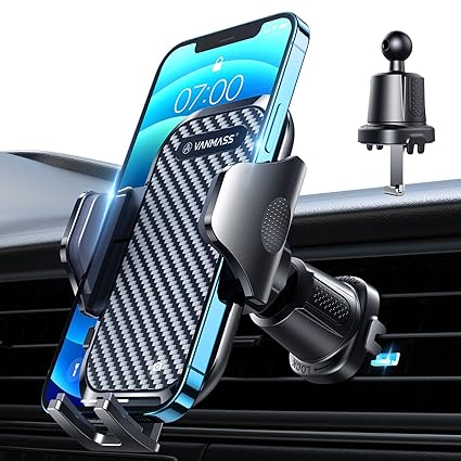 [2022 Latest] VANMASS Car Vent Phone Mount [Super Steel-Hook] Air Vent Holder Clip Sturdiest Shockproof Universal Mobile Cell Phone Mount Handsfree Stand Cradle for iPhone 13 12 Samsung Galaxy Black