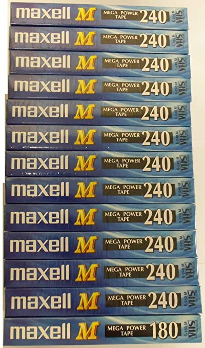 Box of 12 Maxell M 240 VHS Blank VHS Video Tape Cassettes Plus 1 Bonus Maxell M 180 Tape