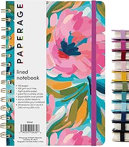 PAPERAGE Lined Spiral Journal Notebook, (Painted Floral), 160 Pages, Medium 5.5 inches x 8 inches - 100 GSM Thick Paper, Hardcover, Double-Wire Spiral Journal & Notebook