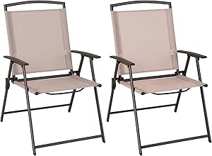 Giantex Set of 2 Patio Folding Chairs - Outdoor Sling Chairs with Armrests and Rustproof Steel Frame, Patio Dining Chairs with Breathable Fabric for Garden, Backyard Poolside Indoors, No Assembly (1)