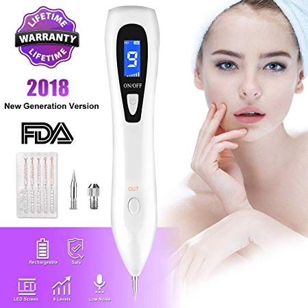 Skin Tag Remover, Donier Skin Tag Remover Adjustable 9-Levels Home Use, LED Spotlight USB Rechargeable Spot Eraser Pro Pen for Wart Nevus Tatoo Freckles (5 Needles)