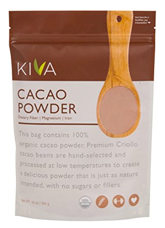 Kiva Organic Cacao Powder (Cocoa - Chocolate Powder) - Non-GMO, Raw, Vegan, 16-Ounce Pouch