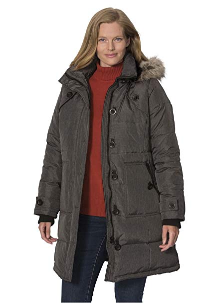 Woman Within Plus Size Hooded Down Heathered Puffer Coat