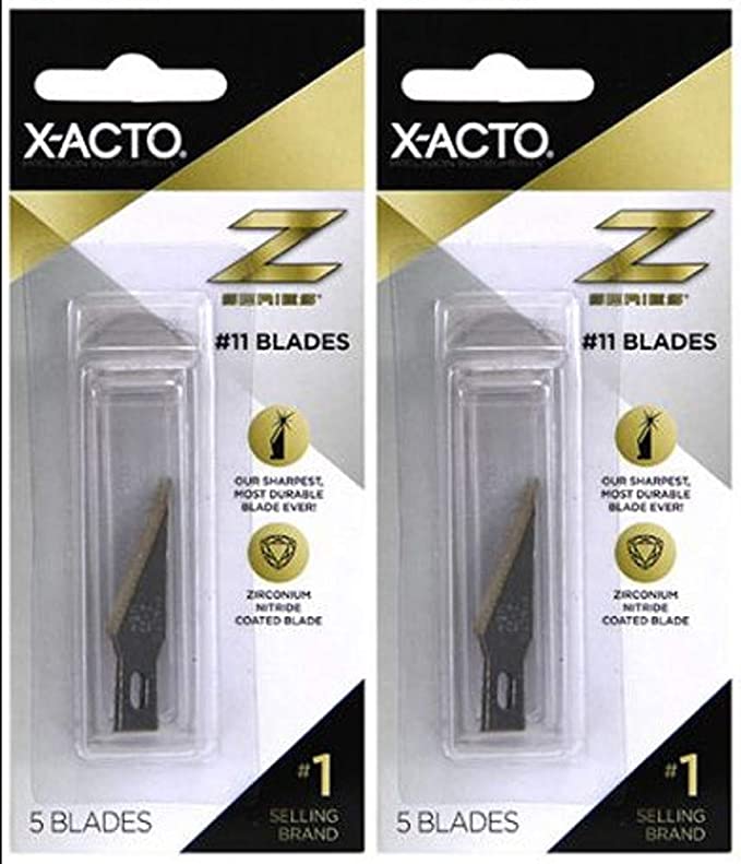 X-Acto 2-Pack Z Series Light-Weight Replacement Blade, No 11, 4-7/8 in L, Stainless Steel Blade, Gold Hue, 5 Blades per Pack