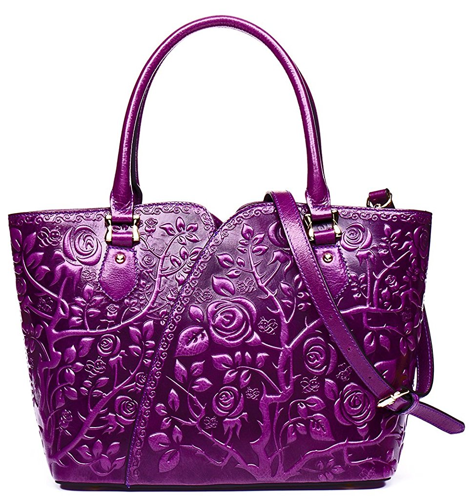 Malirona Embossed Floral Genuine Leather Top-handle Handbag Tote Bag Purse Crossbody Bag For Women