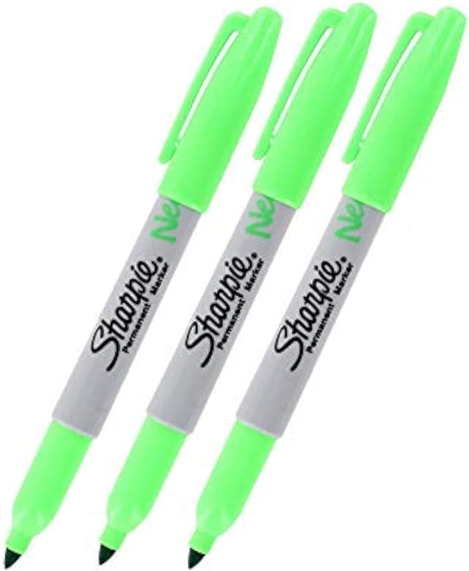 SHARPIE Neon Permanent Marker, Neon Green Ink, Pack of 3