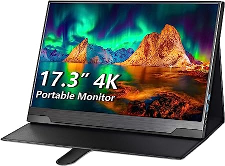 Portable Monitor 4K - 17.3 Inch UHD HDR IPS 100% Adobe RGB 3840x2160 FreeSync Eye Care Computer Display with Type-C mini DP HDMI for Xbox PS4 PS5 Switch Laptop PC Phone Mac, with Smart Case Stand