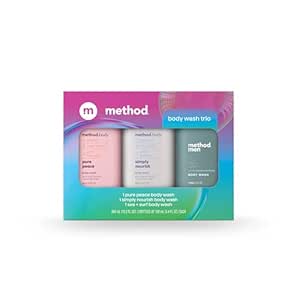 Method Body Wash Gift Set, Pure Peace, Simply Nourish and Sea   Surf, 3.4 oz Travel Size Bottles