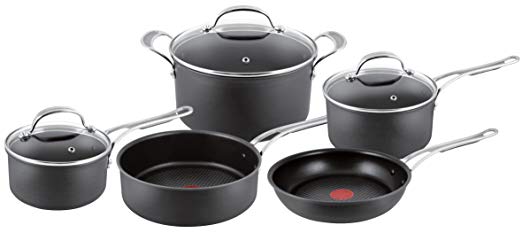 Tefal Jamie Oliver Hard Anodised Premium Series - 5 Piece Cookware Set, Black