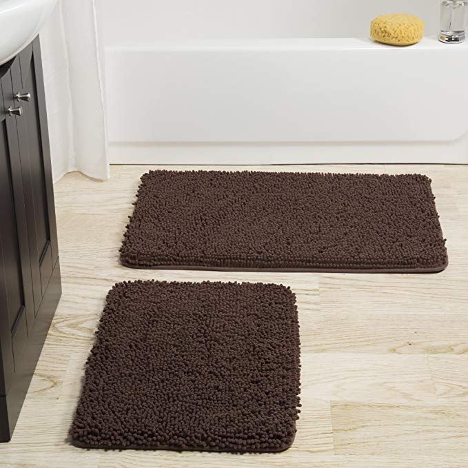 Lavish Home 2 Piece Memory Foam Shag Bath Mat Chocolate