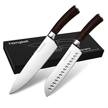 Homgeek Kitchen Knives Set with 7" Santoku Knife and 8" Chef Knife German High Carbon Stainless Steel 2 Piece Gift Set