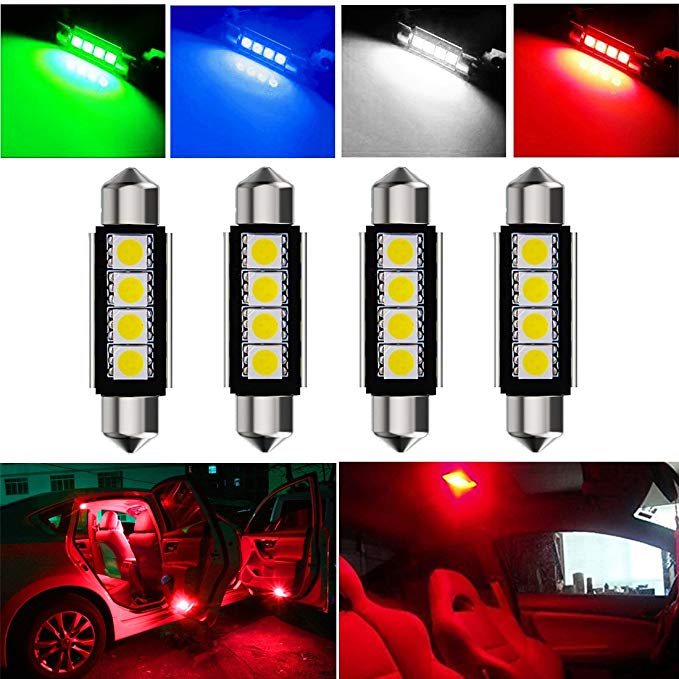 Botepon 4Pcs 211-2 212-2 578 LED Festoon Bulb 42mm 5050 3SMD Canbus Error For Car interior Dome/Map/Trunk/License Plate Light Red