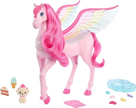 Barbie Pink Barbie Pegasus with 10 Accessories Including Puppy, Winged Horse Toys with Lights and Sounds, Barbie A Touch of Magic (Amazon Exclusive)