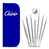 Premium Blackhead and Blemish Remover Kit by Chrir - Acne Treatment - 7 Professional Surgical Extractor Instruments - Extra Mirror - Cure Pimples Blackheads Comedones and Facial Impurities