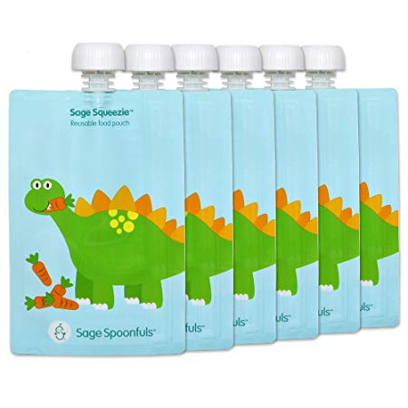 Sage Spoonfuls Set of 6 Sage Squeezie Reusable Food Pouch, Dinosaur