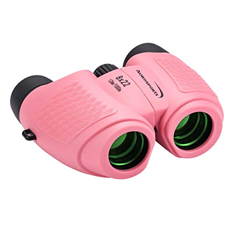 Aurosports Kids Compact Binoculars Gift for 5-9 Years Old Girl Boys, Upgraded HD Binocular with Focusing Wheel, Shock Proof Travel Birding Telescope Cute Toy Gifts for 3-10 Year Old Girls Pink
