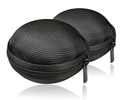GLCON [Set of 2] Black Portable Protection Hard EVA Case, Clamshell MESH Style with Zipper Enclosure, Inner Pocket, and Durable Exterior, a Handsfree Wired or Bluetooth Headset Earphone Earbud bag, as well as Lightweight Change Purse and Small Hand Bag