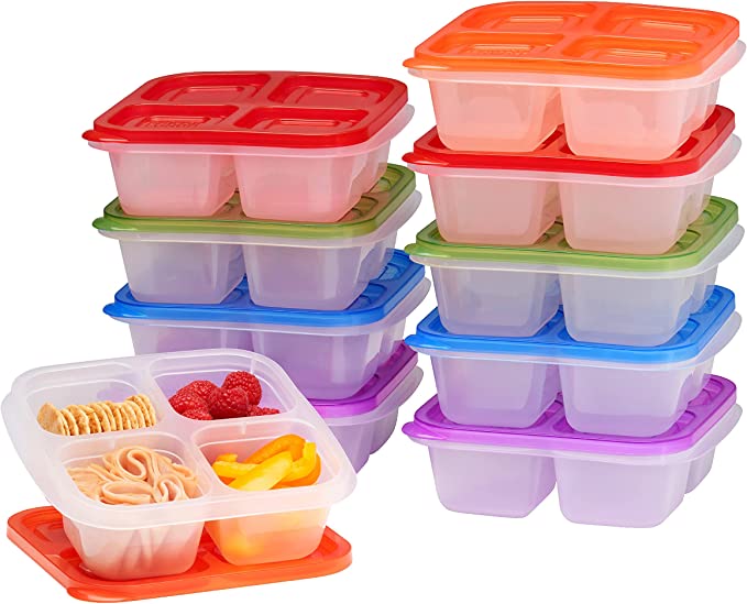 EasyLunchboxes - Bento Snack Boxes - Reusable 4-Compartment Food Containers for School, Work and Travel, Set of 10, (Classic)