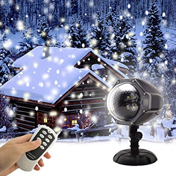 GAXmi LED Snowfall Light Remote Control Christmas Snow Falling Night Projector Lights White Snowflake Flurries Rotating Spotlight Outdoor Indoor Landscape Decorative Lighting